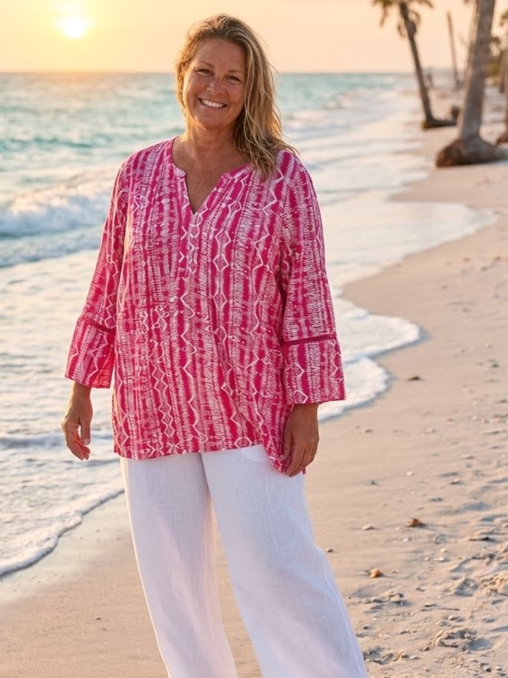 Gloria Vanderbilt XXL Pink Printed V-Neck Tunic viscose resort tunic coverup
